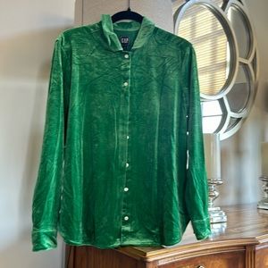 Womens green velvet/velour button down shirt